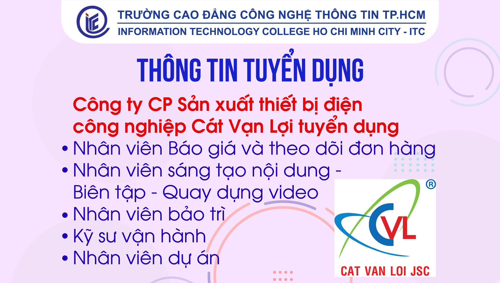 Công ty CP Sản xuất thiết bị điện công nghiệp Cát Vạn Lợi tuyển dụng