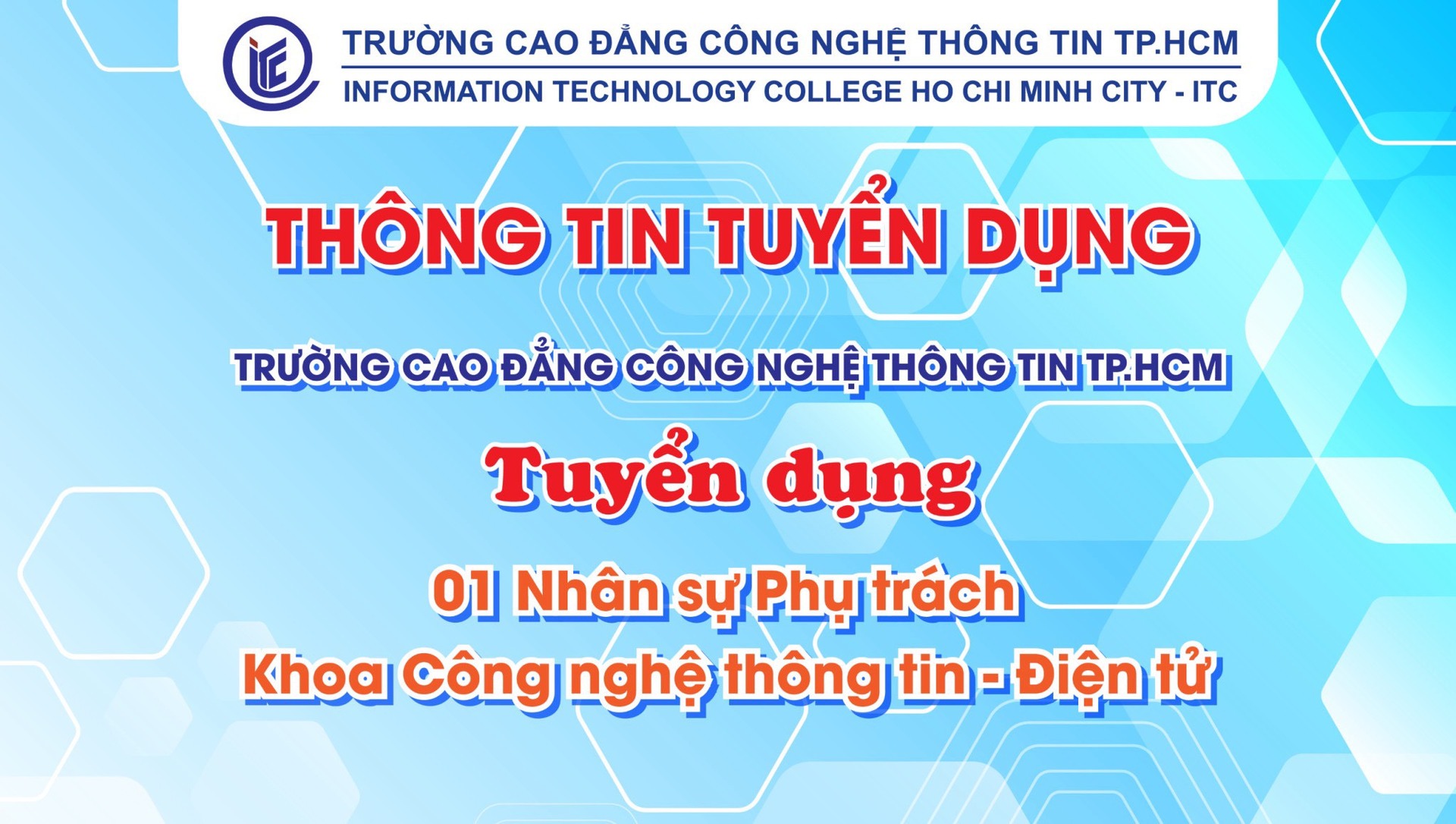 Trường ITC tuyển dụng 01 nhân sự Phụ trách Khoa Công nghệ thông tin – Điện tử