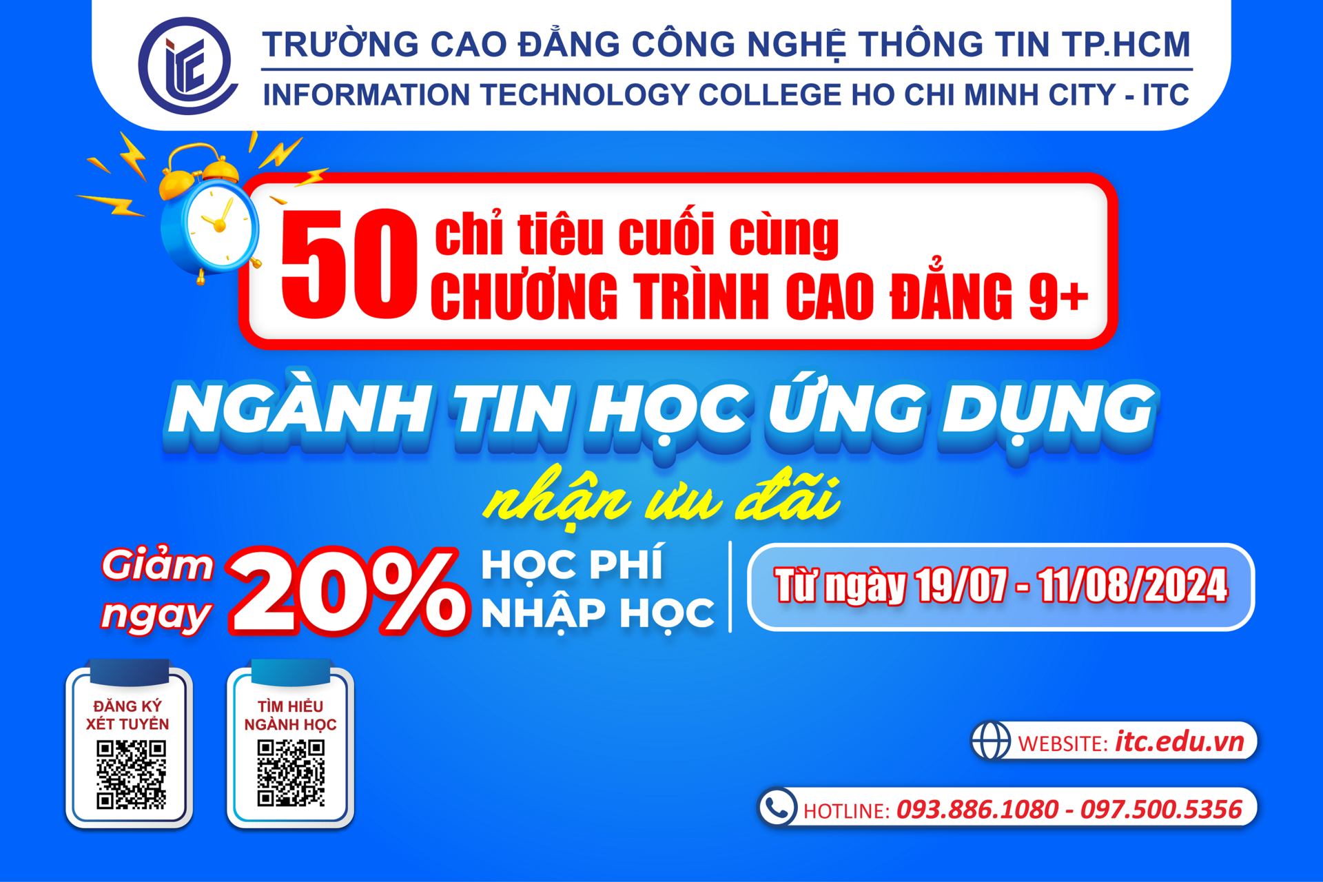 50 chỉ tiêu cuối cùng ngành Tin học ứng dụng của Chương trình Cao đẳng 9+ tại ITC