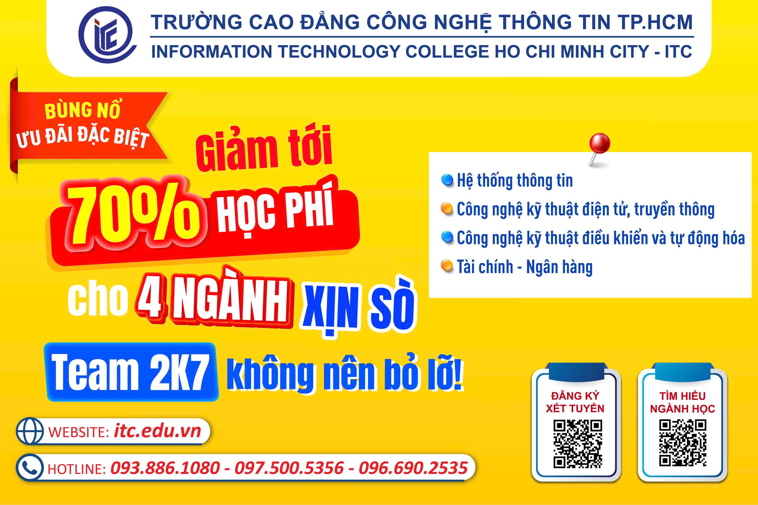 Ưu đãi học phí cao đẳng lên đến 70% tại ITC dành cho thí sinh 2k7