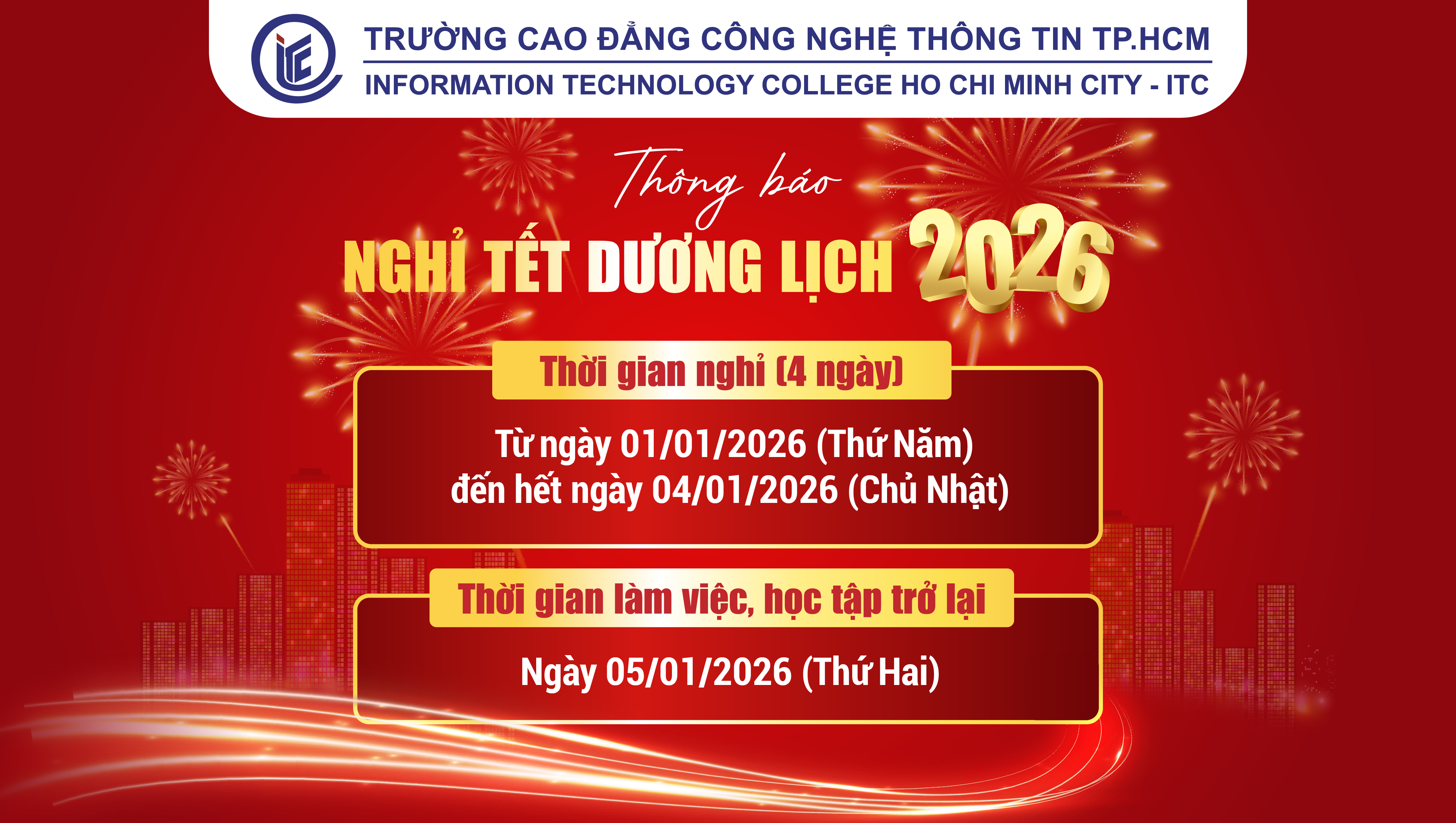 Thông báo về việc nghỉ Tết Dương lịch năm 2026