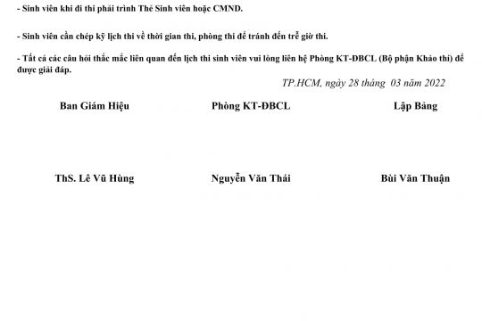 Lịch thi học kỳ 2 - năm học 2021 - 2022 Cao Đẳng Các Khóa Học Lại