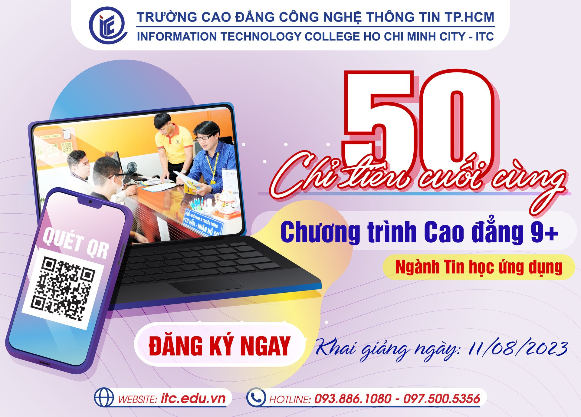 50 chỉ tiêu cuối cùng ngành Tin học ứng dụng chương trình Cao đẳng 9+ ITC