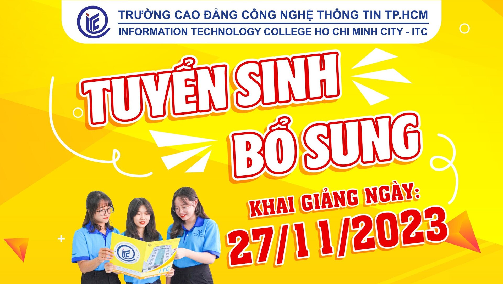 Trường ITC tuyển sinh bổ sung hệ Cao đẳng chính quy. Khai giảng ngày 27/11/2023